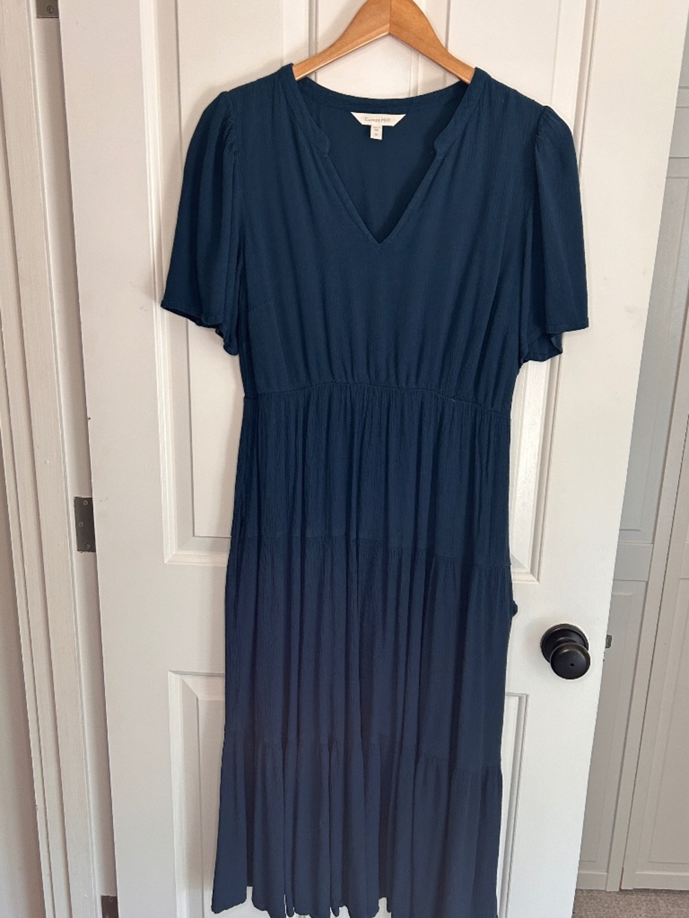 Garnet Hill Women's Tiered Midi Dress with pockets - Teal - Size Medium